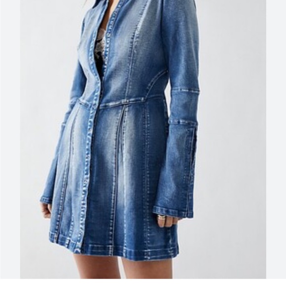 Free People Blue Long Sleeve Shirt Dress - Picture 4 of 16